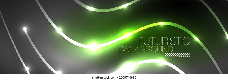 Neon glowing fluid wave lines, magic energy space light concept. Vector illustration for wallpaper, banner, background, leaflet, catalog, cover, flyer