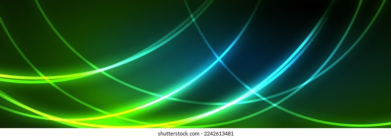 Neon glowing fluid wave lines, magic energy space light concept, abstract background wallpaper design