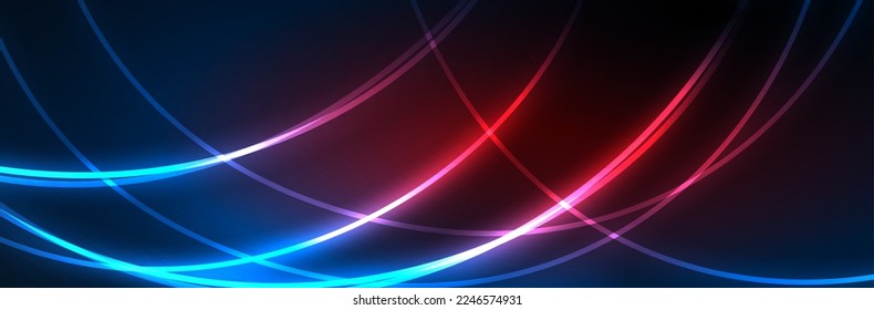 Neon glowing fluid wave lines, magic energy space light concept, abstract background wallpaper design