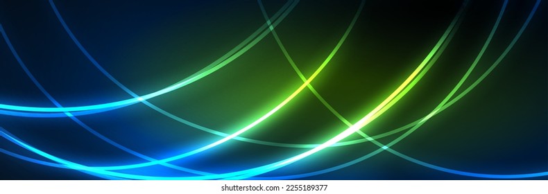 Neon glowing fluid wave lines, magic energy space light concept, abstract background wallpaper design