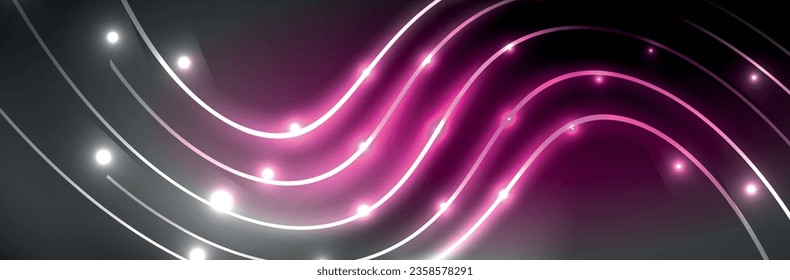 Neon glowing fluid wave lines, magic energy space light concept. Vector illustration for wallpaper, banner, background, leaflet, catalog, cover, flyer