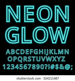 Neon glowing font style. Vector illustration.