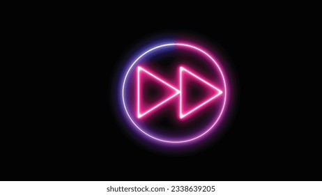 Neon glowing forward button. Fast-forward button with neon circle