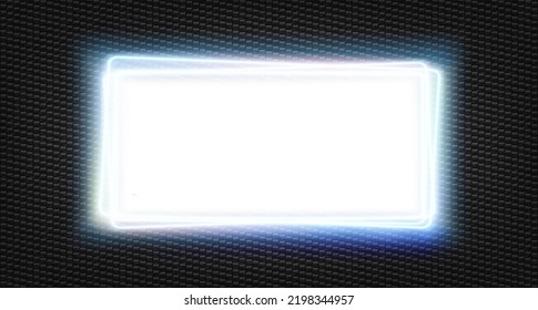 Neon glowing frame banner on metal background. Template for text. vector illustration