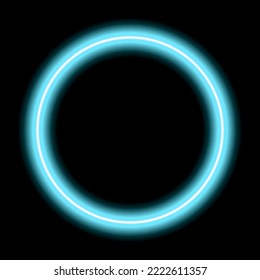 Neon glowing frame, e-circle. Illuminated geometric shape. Sign, template design element. Bright multicolored circle with blank emptyspace inside