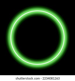 Neon glowing frame, e-circle. Illuminated geometric shape. Sign, template design element. Bright multicolored circle with blank emptyspace inside