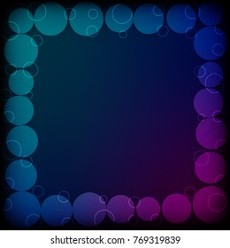 Neon glowing frame made up of circular shapes of blue purple color and space for your text, vector illustration eps10