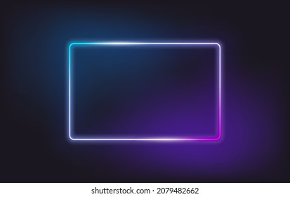 Neon glowing frame on dark background. Template for design
