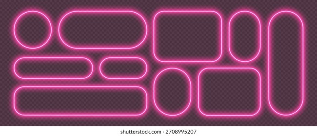 Néon quadros brilhantes, cor-de-rosa noite banners efeito de luz, bordas iluminadas brilhantes.