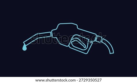 Neon glowing fuel pump nozzle illustration on dark background showing gasoline energy refueling transport industry concept with modern minimal line style