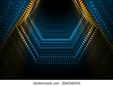 Neon glowing futuristic hexagons abstract hi-tech background. Vector geometric design