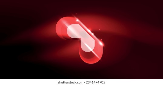 Neon glowing geometric shapes vector abstract background. Round elements, light effects and glass glossy style with color backdrop. Space cosmic or magic energy wallpaper