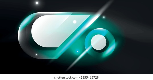 Forma geométrica neón de fondo abstracto vectorial. Elementos redondos, efectos de luz y estilo brillante de vidrio con fondo de color. Papel de fondo espacial de energía cósmica o mágica
