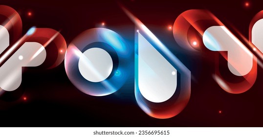 Neonleuchtende geometrische Formen, abstrakter Vektorhintergrund. Runde Elemente, Lichteffekte und glänzender Stil mit Farbhintergrund. Weltraumkosmische oder magische Energiedatei