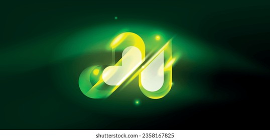 Neon glowing geometric shapes vector abstract background. Round elements, light effects and glass glossy style with color backdrop. Space cosmic or magic energy wallpaper