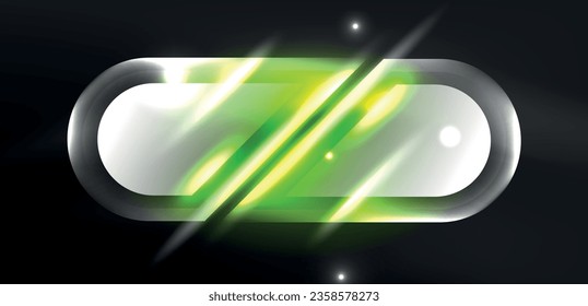 Neon glowing geometric shapes vector abstract background. Round elements, light effects and glass glossy style with color backdrop. Space cosmic or magic energy wallpaper