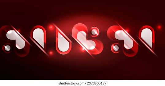 Forma geométrica neón de fondo abstracto vectorial. Elementos redondos, efectos de luz y estilo brillante de vidrio con fondo de color. Papel de fondo espacial de energía cósmica o mágica