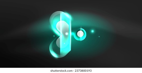 Forma geométrica neón de fondo abstracto vectorial. Elementos redondos, efectos de luz y estilo brillante de vidrio con fondo de color. Papel de fondo espacial de energía cósmica o mágica