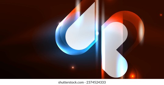 Forma geométrica neón de fondo abstracto vectorial. Elementos redondos, efectos de luz y estilo brillante de vidrio con fondo de color. Papel de fondo espacial de energía cósmica o mágica