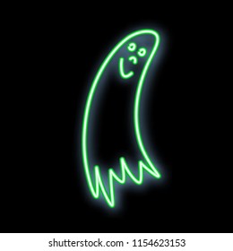 Neon glowing ghost, Halloween ghost, vector illustration
