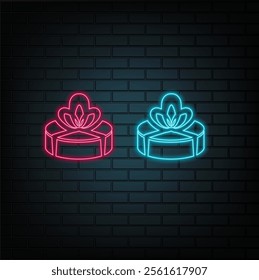 Neon Glowing Gift box icon. neon gift box. Gift box. Happy Birthday concept. Outer glowing effect banner on the black background..