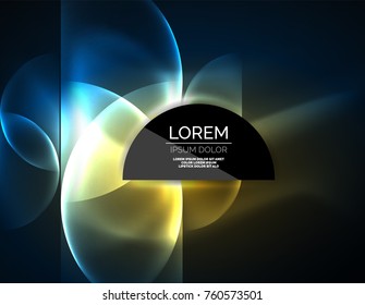 A Neon glowing glass transparent circles, abstract background. Techno template, vector illustration, magic energy concept