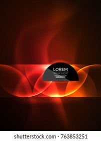 Neon glowing glass transparent circles, abstract background. Techno template, vector illustration, magic energy concept