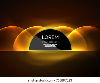 Neon glowing glass transparent circles, abstract background. Techno template, vector illustration, magic energy concept