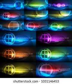 Neonleuchtende, abstrakte Hintergründe, riesige Kollektion von energetischen Zauberhintergründen. Vektorgrafik