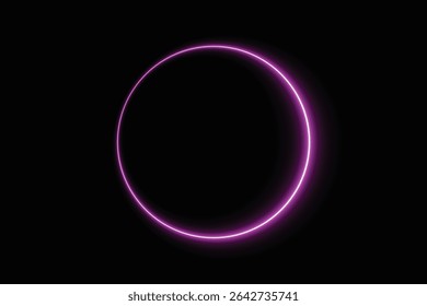 Neon glowing gradient purple pink circular ring frame with 3d design and blank center