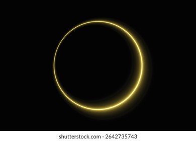 Neon glowing gradient yellow circular ring frame with 3d design and blank center