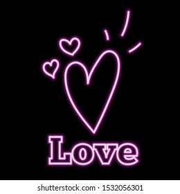Neon glowing heart. Isolated on a black background. Stock vector illustration.