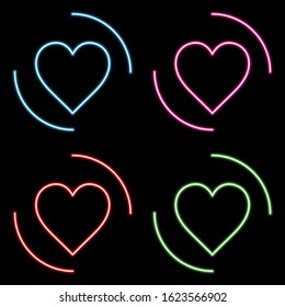 Neon glowing heart. Isolated on a black background. Stock vector illustration.