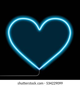 Neon glowing heart. Isolated on a black background. Stock vector illustration.