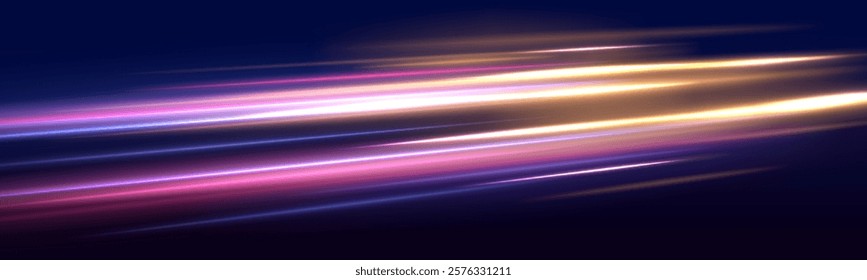 Neon glowing horizontal lines, laser beams, and particle motion create an acceleration effect, with bright red and blue speed rays and abstract lens flares, forming an exciting visual composition.	