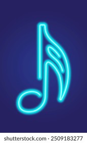 Neon glowing icon of blue musical note. Vector illustration of music note consisting of neon outlines. Music concept illustration for logo, poster, flyer or banner design.