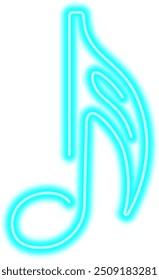 Neon glowing icon of blue musical note. Vector illustration of music note consisting of neon outlines. Music concept illustration for logo, poster, flyer or banner design.