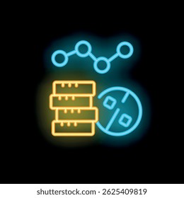 Ícone de neon brilhante de um servidor de banco de dados com um símbolo de porcentagem crescente, representando o processamento e o crescimento de dados