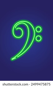 Neon glowing icon of green musical note. Vector illustration of music note consisting of neon outlines. Music concept illustration for logo, poster, flyer or banner design.