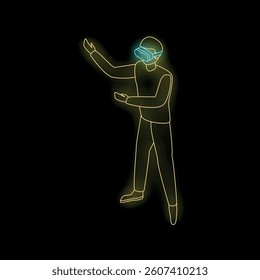 Neon glowing icon of a man experiencing virtual reality with a headset