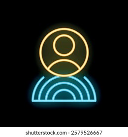 Neon glowing icon of a person spreading wifi signal with waves emanating from body