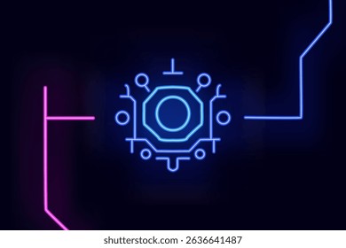 Icono de neón brillante que representa la inteligencia artificial y la tecnología. Símbolos futuristas de la IA con Elementos brillantes del circuito en un fondo oscuro. Perfecto para tecnología, interfaz de usuario o diseño de ciencia ficción.