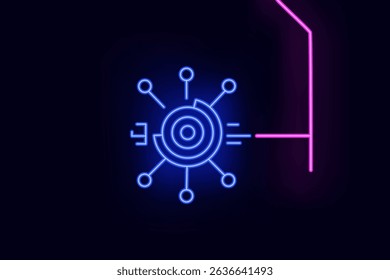 Ícone de néon brilhante representando inteligência artificial e tecnologia. Símbolos de IA futuristas com elementos de circuito brilhantes em um fundo escuro. Perfeito para design técnico, de interface do usuário ou de ficção científica.