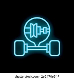 Neon glowing icon of skateboard truck representing skateboarding equipment and urban lifestyle