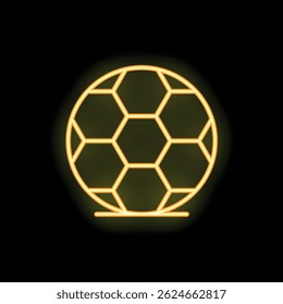 Neon glowing icon of a soccer ball on a dark background, perfect for sports themed designs