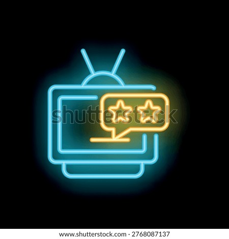 Neon glowing icon of a television receiving a two star feedback rating