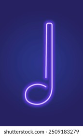 Neon glowing icon of violet musical note. Vector illustration of music note consisting of neon outlines. Music concept illustration for logo, poster, flyer or banner design.