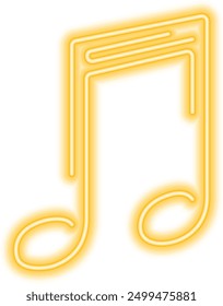 Neon glowing icon of yellow musical note. Vector illustration of music note consisting of neon outlines. Music concept illustration for logo, poster, flyer or banner design.