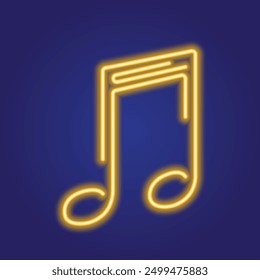 Neon glowing icon of yellow musical note. Vector illustration of music note consisting of neon outlines. Music concept illustration for logo, poster, flyer or banner design.