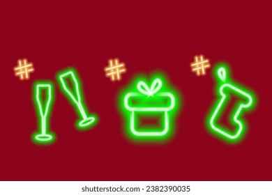 Neon glowing icons with hashtag sign. Design Concept for search, greetings and other different uses